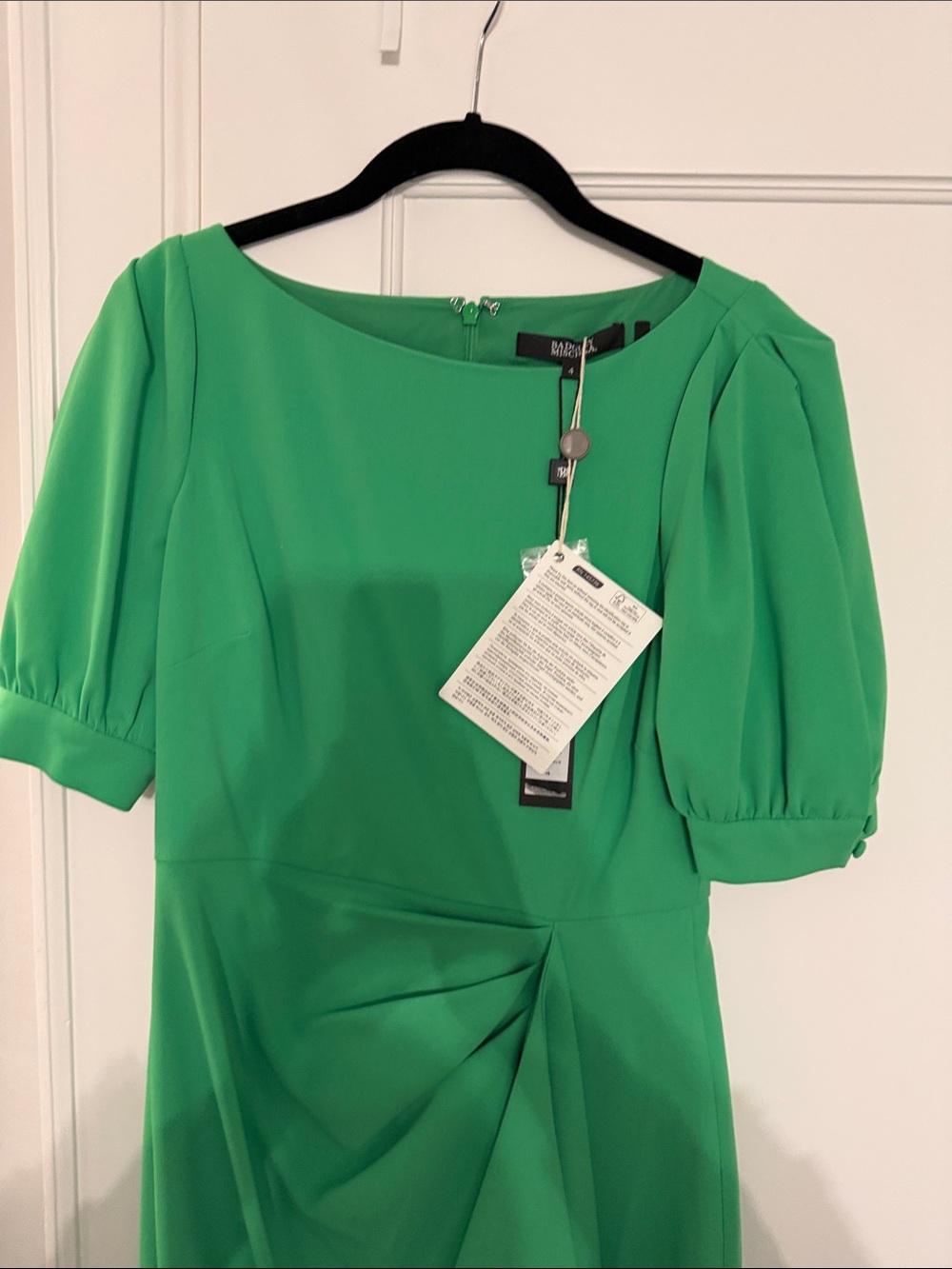 Badgley Mischka Emerald Green Midi Dress with Puff Sleeves